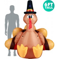 Holidayana Turkey With Pilgrim Hat Inflatable 6Ft Thanksgiving Turkey With Pilgr