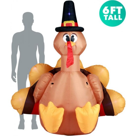 Holidayana Turkey With Pilgrim Hat Inflatable 6Ft Thanksgiving Turkey With Pilgr