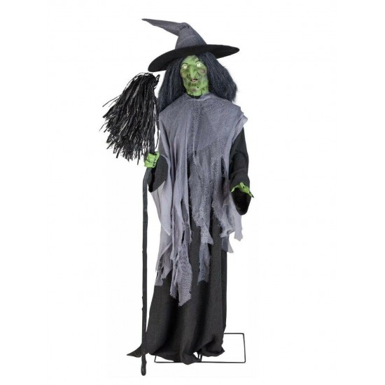 Gemmy Evil Witch with Broom Indoor Animated Halloween Prop 6.3' Tall