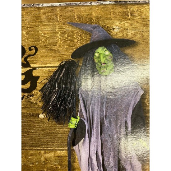 Gemmy Evil Witch with Broom Indoor Animated Halloween Prop 6.3' Tall