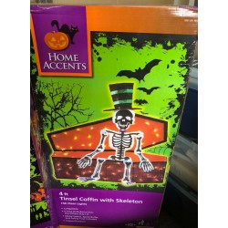 Home Accents Halloween Tinsel Coffin with Skeleton 4ft