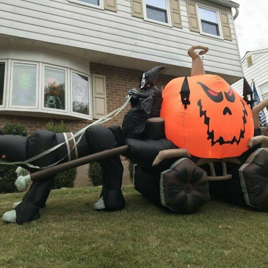 Giant Inflatable Skeleton Ghost Pumpkin Carriage Decoration Lighted Outdoor Yard