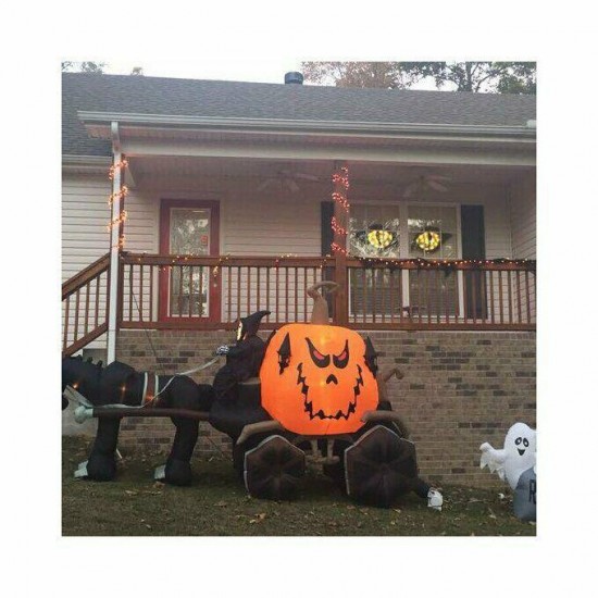 Giant Inflatable Skeleton Ghost Pumpkin Carriage Decoration Lighted Outdoor Yard