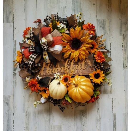 Sunflower Wreath, Fall Wreath, Pumpkin Wreath, Fall Decor, Thanksgiving Wreath