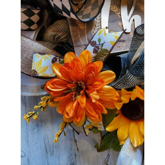 Sunflower Wreath, Fall Wreath, Pumpkin Wreath, Fall Decor, Thanksgiving Wreath