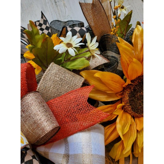 Sunflower Wreath, Fall Wreath, Pumpkin Wreath, Fall Decor, Thanksgiving Wreath