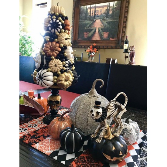 FANCY HALLOWEEN PUMPKINS TREE SCARY SKELETON  SKULL CENTERPIECE TABLE DECOR