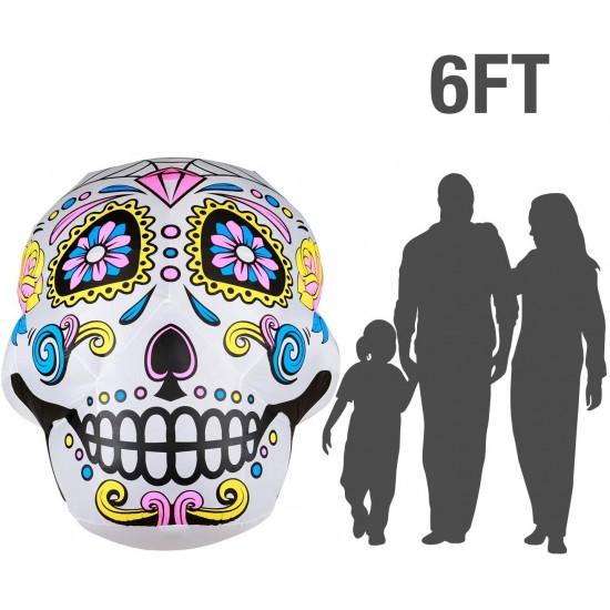 6Ft Halloween Inflatable Sugar Skull Yard Decoration Super Bright Internal Light