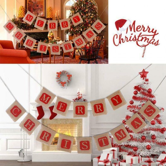 Merry Christmas Jute Burlap Banners,Christmas Banner,Christmas Decoration P7G4