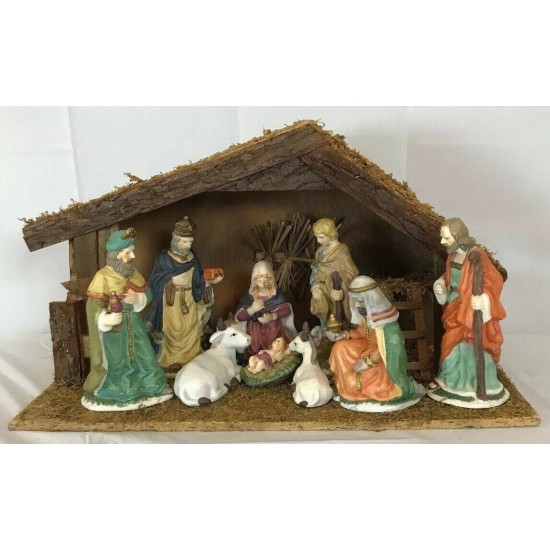 St Nicholas Square Village ~ Nativity Scene 10 Pc Set Porcelain