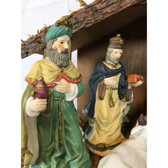 St Nicholas Square Village ~ Nativity Scene 10 Pc Set Porcelain