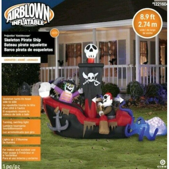 NEW - Gemmy Animated 6.5-ft x Lighted Pirate Ship Halloween Inflatable