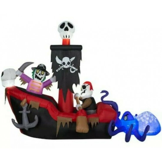 NEW - Gemmy Animated 6.5-ft x Lighted Pirate Ship Halloween Inflatable