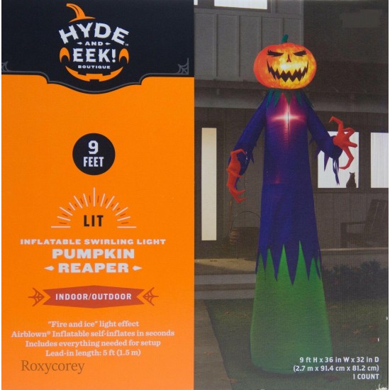 Halloween Gemmy 9 ft Fire & Ice Swirling Light Pumpkin Reaper Inflatable NIB