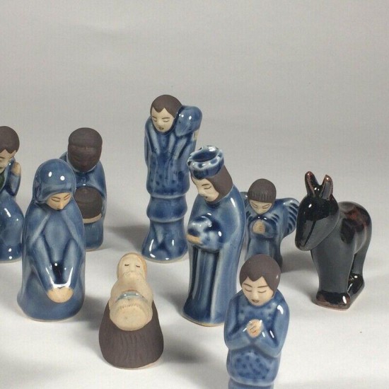 Vintage Duangkamol Nativity Celadon Blue 12 Pieces