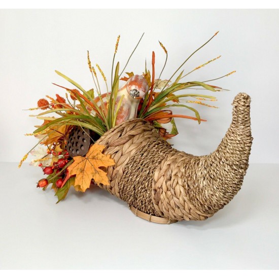 WICKER CORNUCOPIA FALL BASKET LARGE CENTERPIECE ARRANGEMENT THANKSGIVING TABLE