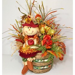 CENTERPIECE FALL BASKET SCARECROW FLOWER LARGE ARRANGEMENT AUTUMN THANKSGIVING