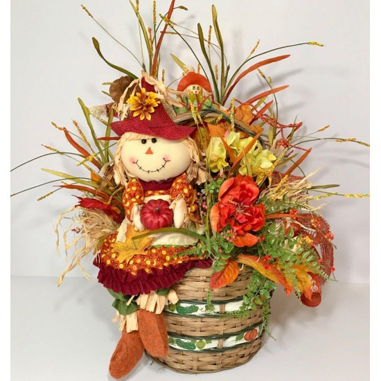 CENTERPIECE FALL BASKET SCARECROW FLOWER LARGE ARRANGEMENT AUTUMN THANKSGIVING