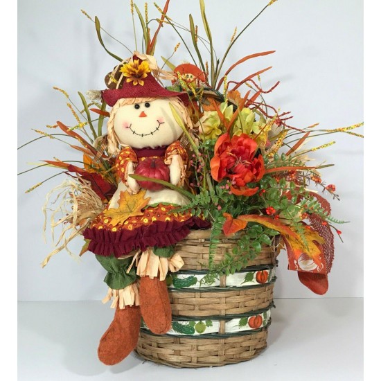 CENTERPIECE FALL BASKET SCARECROW FLOWER LARGE ARRANGEMENT AUTUMN THANKSGIVING