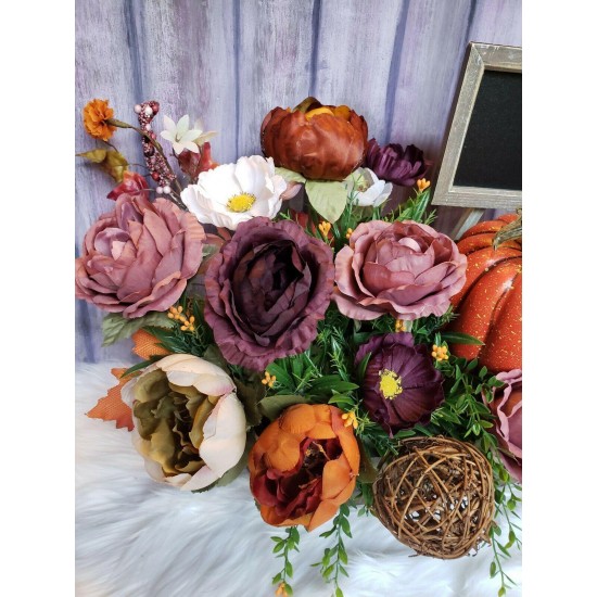 XL Personalized Fall Pumpkin Floral Arrangement- Custom Fall Centerpiece