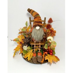 GNOME FUN CENTERPIECE FALL HARVEST THANKSGIVING LARGE ARRANGEMENT HANDMADE NEW