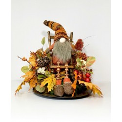 GNOME FUN CENTERPIECE FALL HARVEST THANKSGIVING LARGE ARRANGEMENT HANDMADE NEW