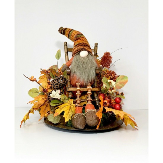 GNOME FUN CENTERPIECE FALL HARVEST THANKSGIVING LARGE ARRANGEMENT HANDMADE NEW