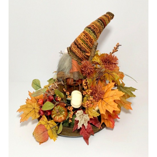 GNOME FUN CENTERPIECE FALL HARVEST THANKSGIVING LARGE ARRANGEMENT HANDMADE NEW