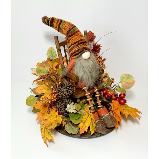 GNOME FUN CENTERPIECE FALL HARVEST THANKSGIVING LARGE ARRANGEMENT HANDMADE NEW