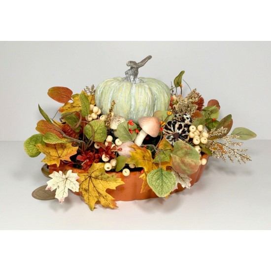 PUMPKIN LARGE CERAMIC CENTERPIECE FALL HARVEST THANKSGIVING TABLE DECORATION