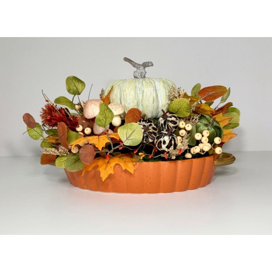 PUMPKIN LARGE CERAMIC CENTERPIECE FALL HARVEST THANKSGIVING TABLE DECORATION