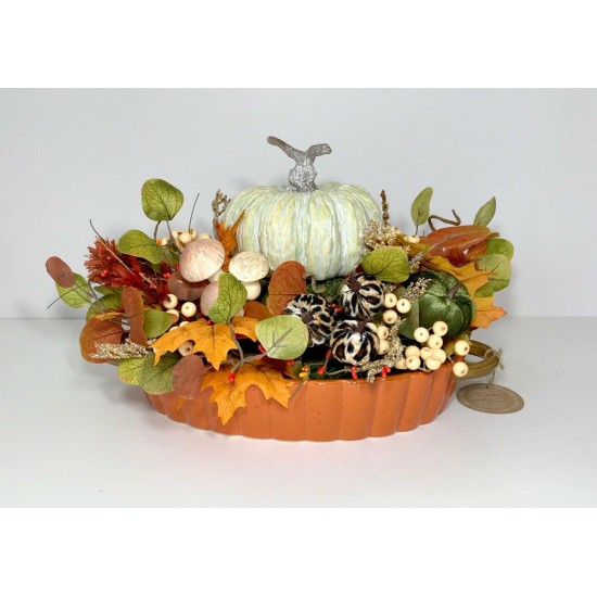 PUMPKIN LARGE CERAMIC CENTERPIECE FALL HARVEST THANKSGIVING TABLE DECORATION