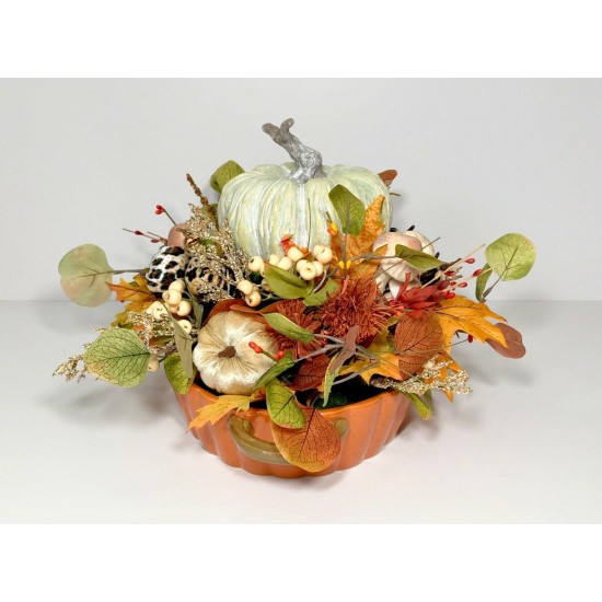 PUMPKIN LARGE CERAMIC CENTERPIECE FALL HARVEST THANKSGIVING TABLE DECORATION