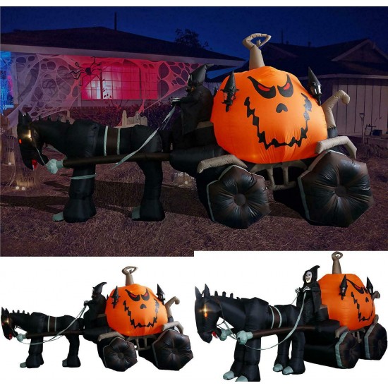 Inflatable GRIM REAPER Driving Pumpkin Carriage Halloween Decoration 11.5Ft Long