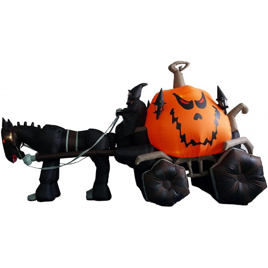 Inflatable GRIM REAPER Driving Pumpkin Carriage Halloween Decoration 11.5Ft Long