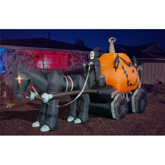 Inflatable GRIM REAPER Driving Pumpkin Carriage Halloween Decoration 11.5Ft Long