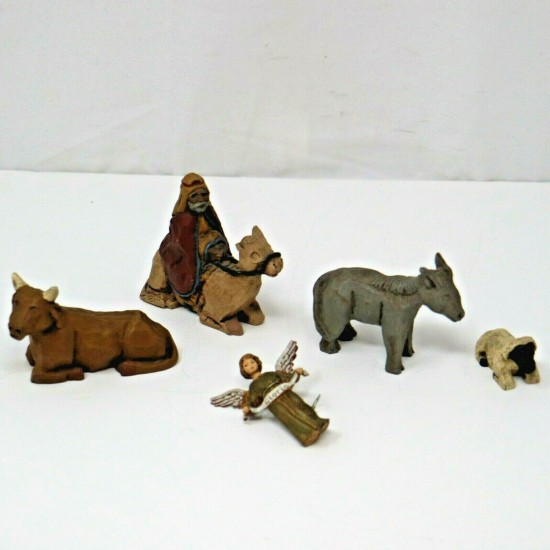 Vintage 80s/90s Hand Carved Painted Wood 10 Piece Nativity Set Christmas Xmas