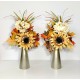 THANKSGIVING TABLE FLORAL CANDLESTICKS PAIR FALL AUTUMN HARVEST ARRANGEMENT NEW