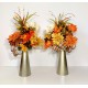 THANKSGIVING TABLE FLORAL CANDLESTICKS PAIR FALL AUTUMN HARVEST ARRANGEMENT NEW