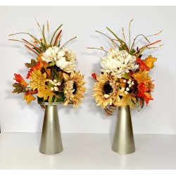 THANKSGIVING TABLE FLORAL CANDLESTICKS PAIR FALL AUTUMN HARVEST ARRANGEMENT NEW