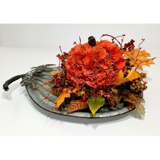 METAL PUMPKIN TRAY LARGE CENTERPIECE FALL HARVEST THANKSGIVING ARRANGEMENT NEW