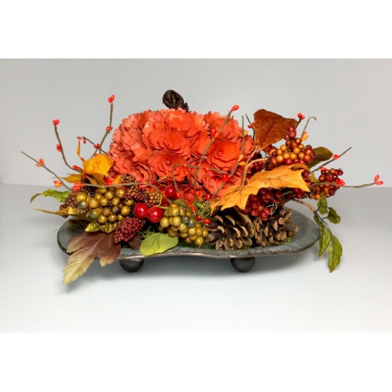 METAL PUMPKIN TRAY LARGE CENTERPIECE FALL HARVEST THANKSGIVING ARRANGEMENT NEW