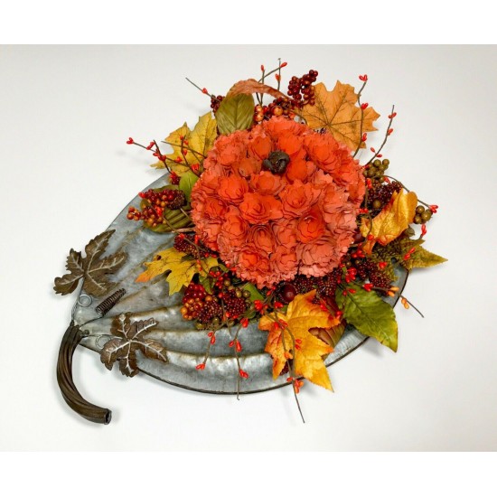 METAL PUMPKIN TRAY LARGE CENTERPIECE FALL HARVEST THANKSGIVING ARRANGEMENT NEW