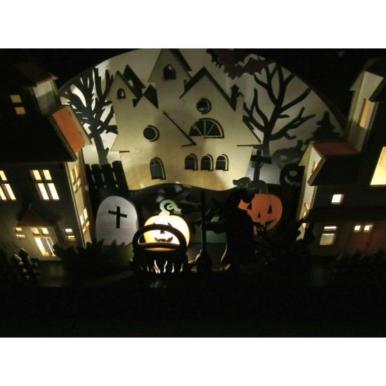 MARTHA STEWART LARGE LED LIGHTED DIE CUT WOODEN HALLOWEEN HAUNTED VILLAGE NEW