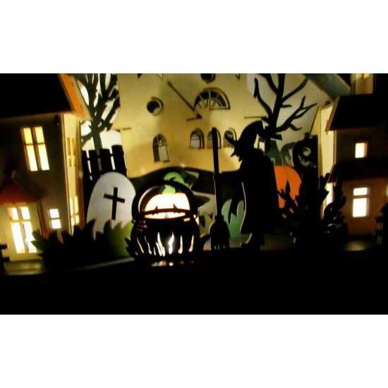 MARTHA STEWART LARGE LED LIGHTED DIE CUT WOODEN HALLOWEEN HAUNTED VILLAGE NEW