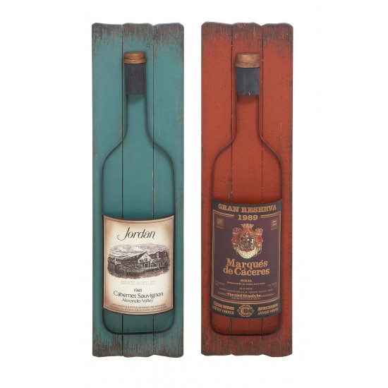 Rustic Pair Wall Panels Green Red Wine Bottles Vintage Labels Home Decor 56020