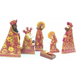 Nativity Set Christmas Cedarwood Colorful Handmade Figurines 6 Pcs Set Ethnic