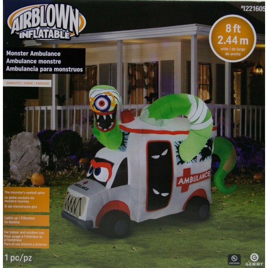 Gemmy Halloween 8 ft Animated Monster Ambulance Airblown Inflatable NIB