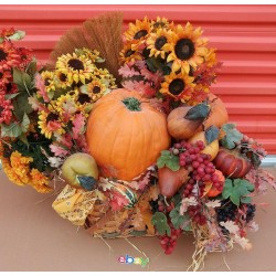 HUGE 3FT Fall HARVEST Pumpkin Floral DISPLAY Basket Thanksgiving HALLOWEEN