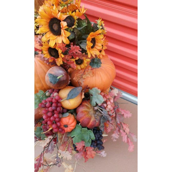 HUGE 3FT Fall HARVEST Pumpkin Floral DISPLAY Basket Thanksgiving HALLOWEEN